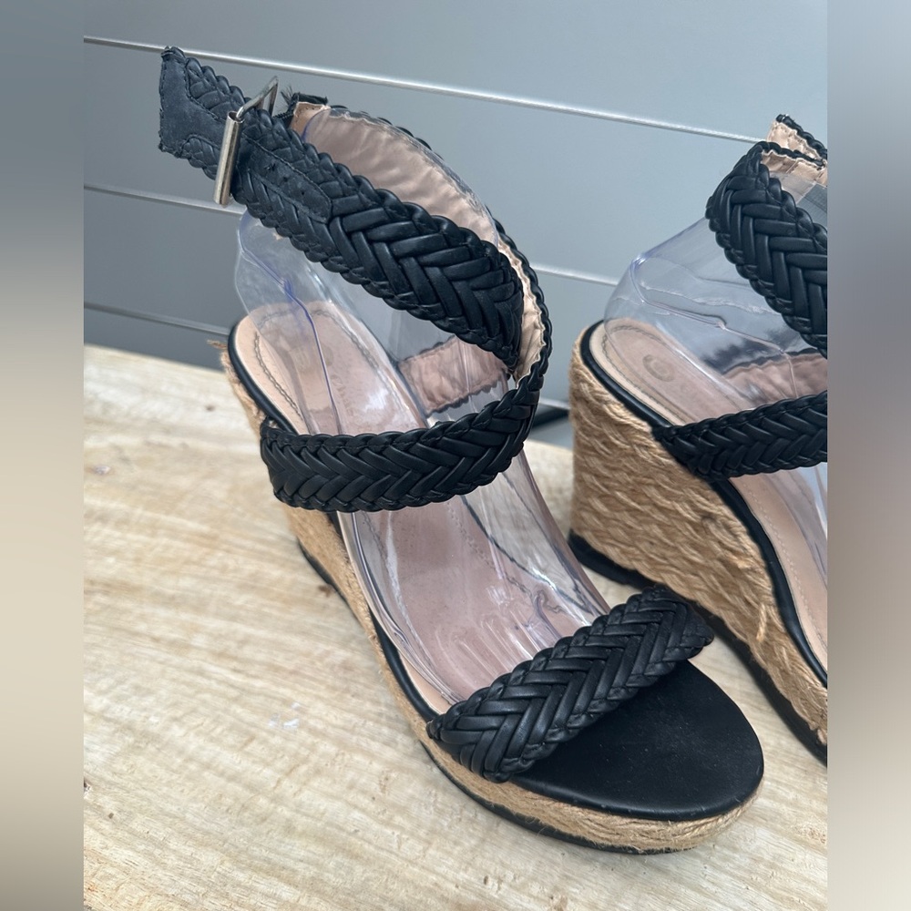 Chase + Chloe Black Woven Espadrille Wedge Sandals Wrap Strap | Size 9 - Picture 4 of 10